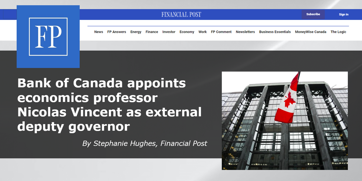 Bank of Canada appoints economics professor Nicolas Vincent as external deputy governor